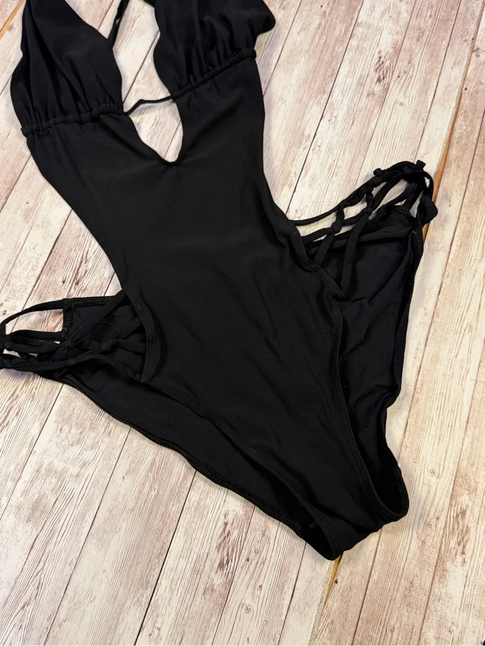 Black Kids One-Piece Swimsuit with Strappy Sides
